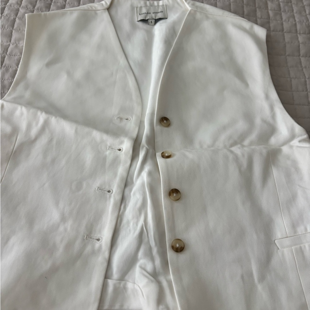 Loulou Studio White Sleeveless Button Vest